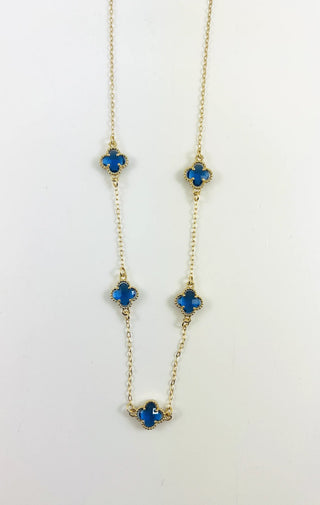 Gold Dipped Sapphire Crystal Clover Station Necklace