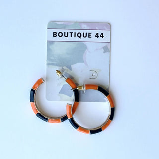 Orioles Enamel Skinny Hoop Black and Orange Earrings