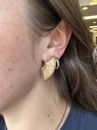 Brown Raffia Crescent Earrings Gold