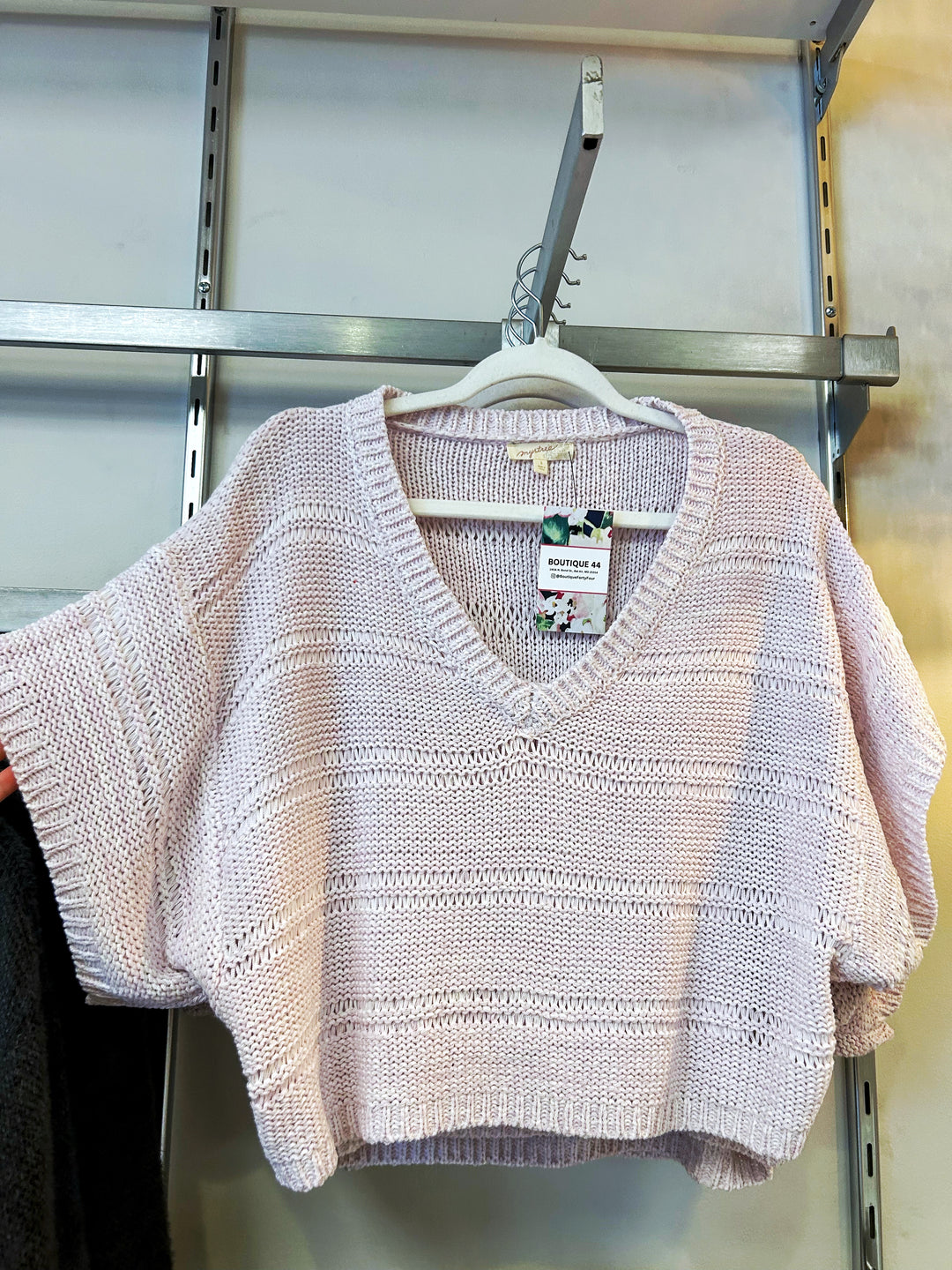 Relaxed Boxy Cropped Sweater Short Sleeve, Lavender