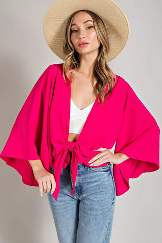 Waist Tie Flare Cardigan Hot Pink