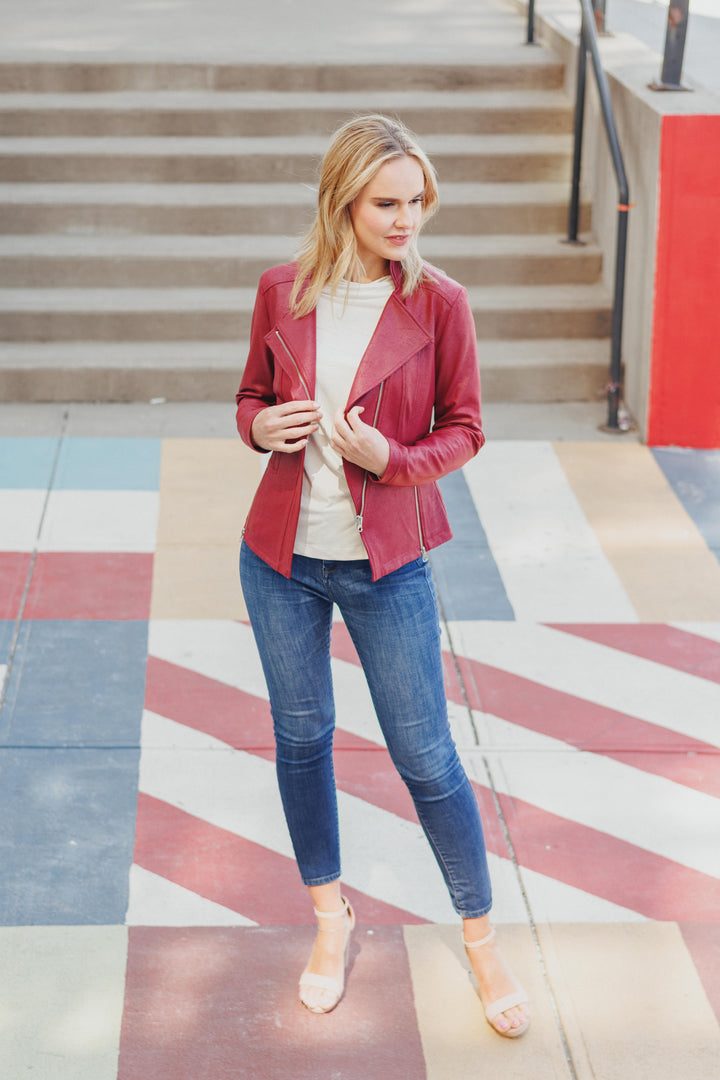 Liquid Leather Signature Jacket, Ruby