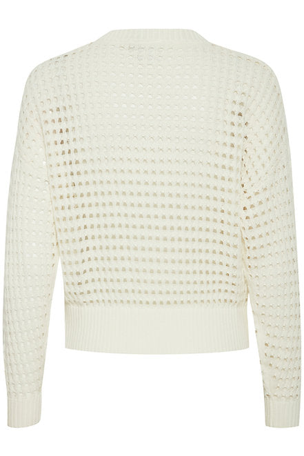 Loosely Knit Cotton V-Neck Sweater, Whisper White
