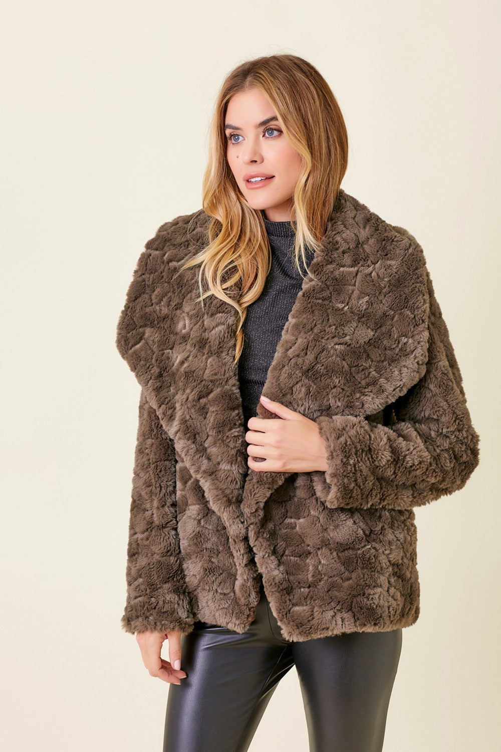 Oversized Faux Fur Jacket, Chocolate