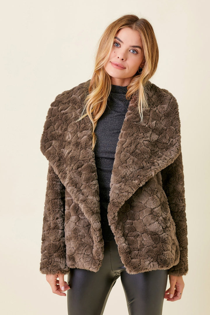 Oversized Faux Fur Jacket, Chocolate