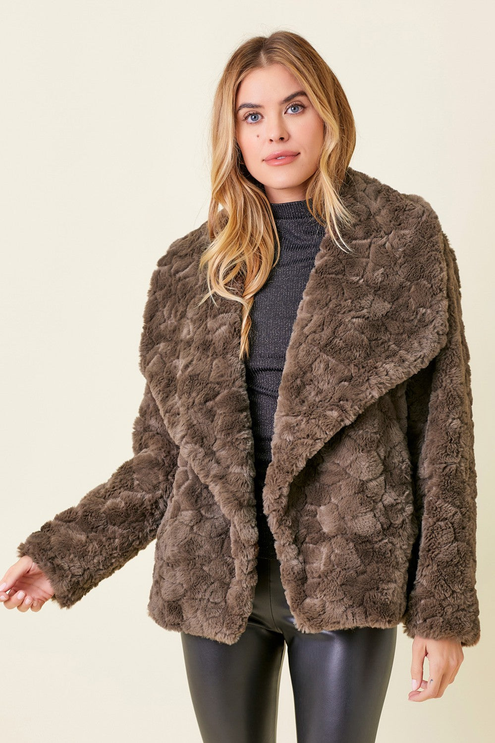 Oversized Faux Fur Jacket, Chocolate