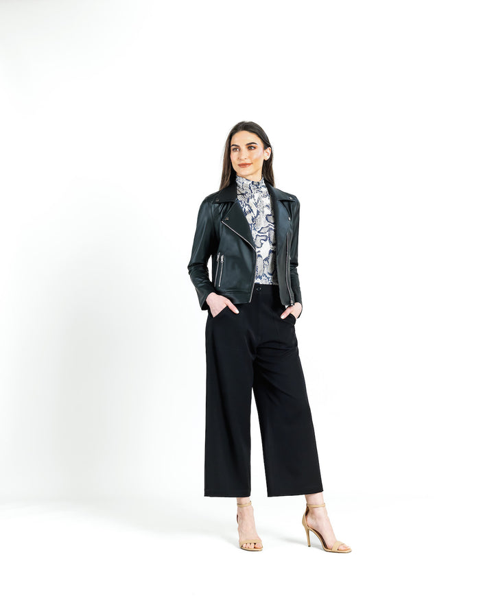 Liquid Sheen Plush Moto Zip Jacket, Black