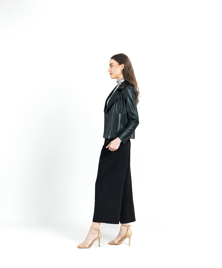Liquid Sheen Plush Moto Zip Jacket, Black