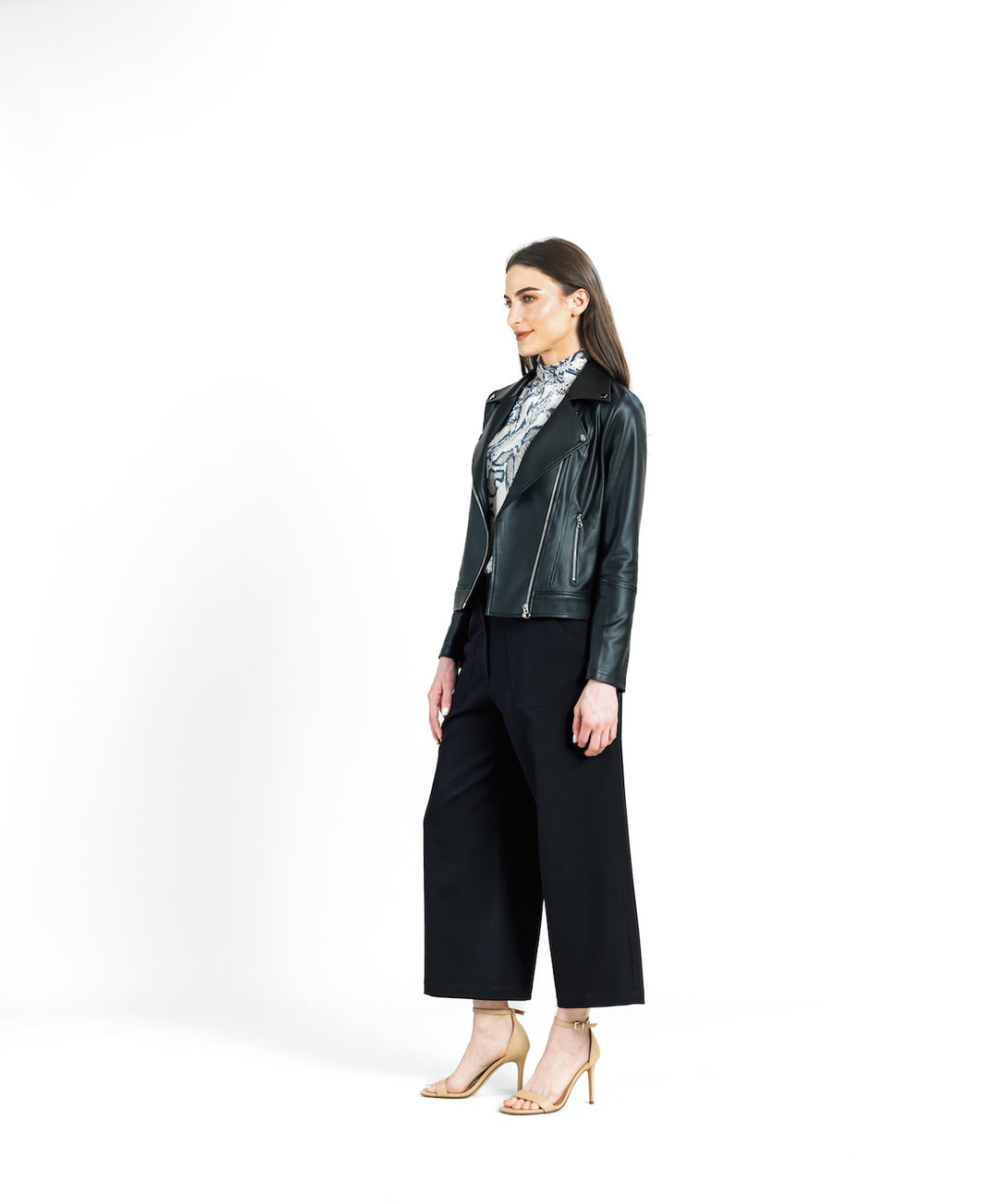 Liquid Sheen Plush Moto Zip Jacket, Black