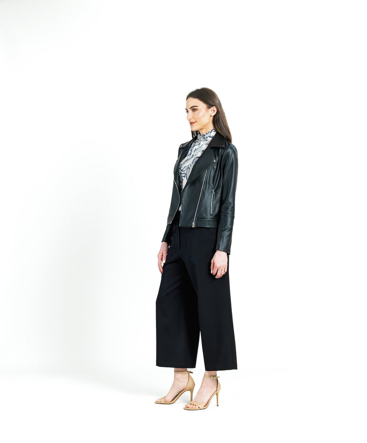 Liquid Sheen Plush Moto Zip Jacket, Black