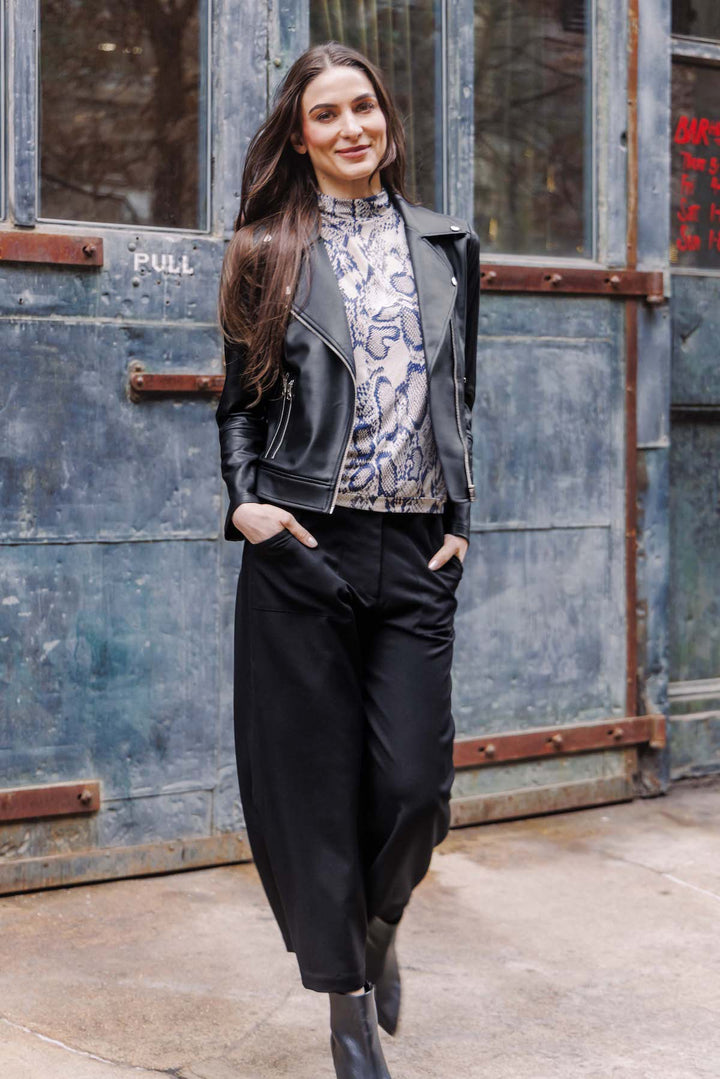 Liquid Sheen Plush Moto Zip Jacket, Black