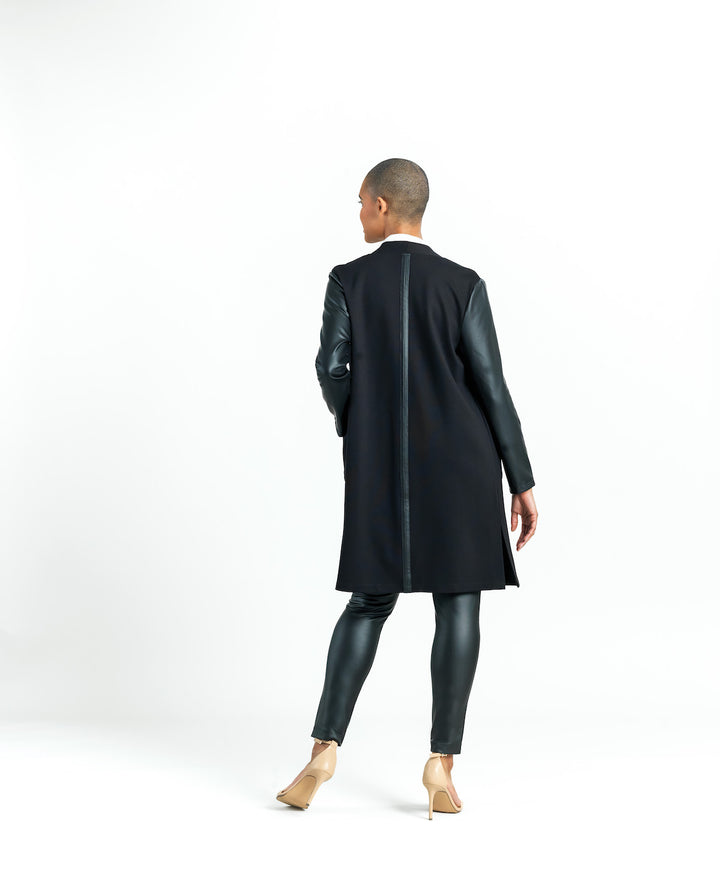 Liquid Leather Sleeve Cardigan, Black