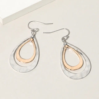 Two-tone Hammered Metal Double Teardrop Earrings
