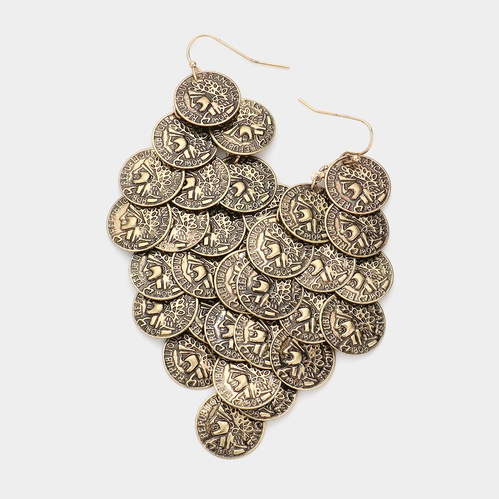 Antique Coin Tiered Earring, Gold