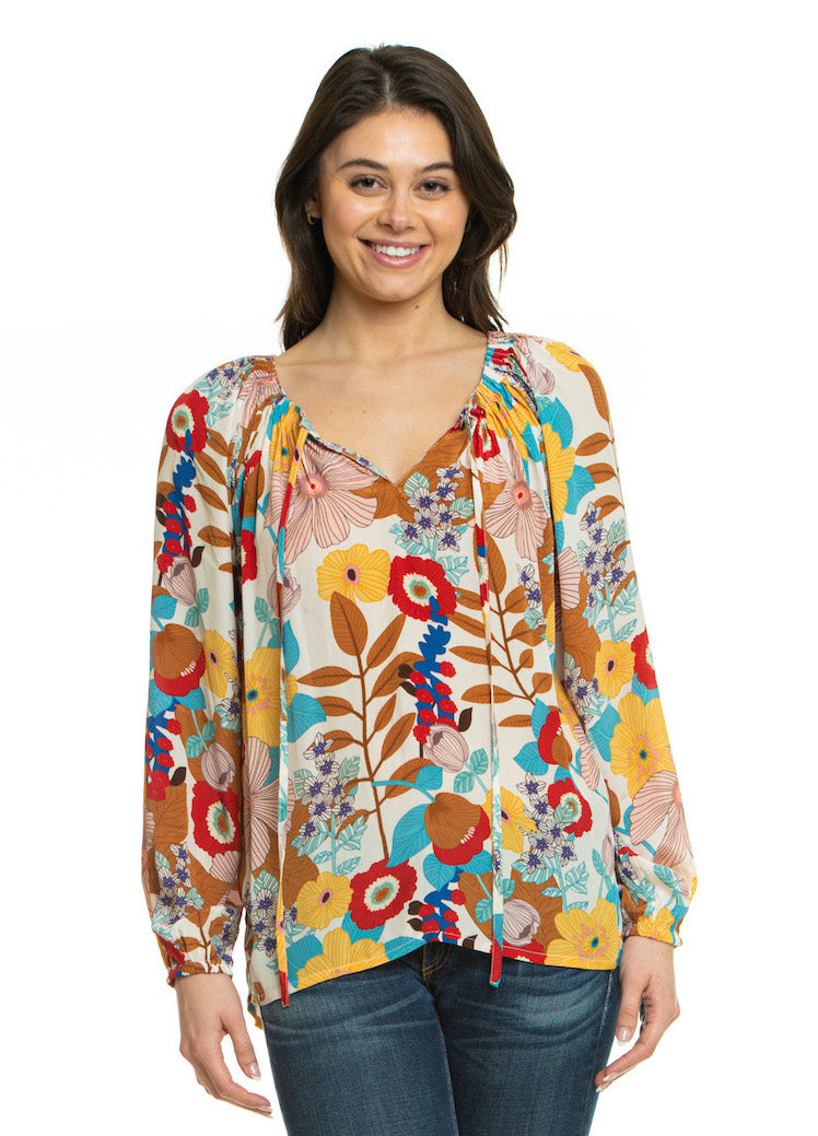 Milana Floral Tie Neck Blouse