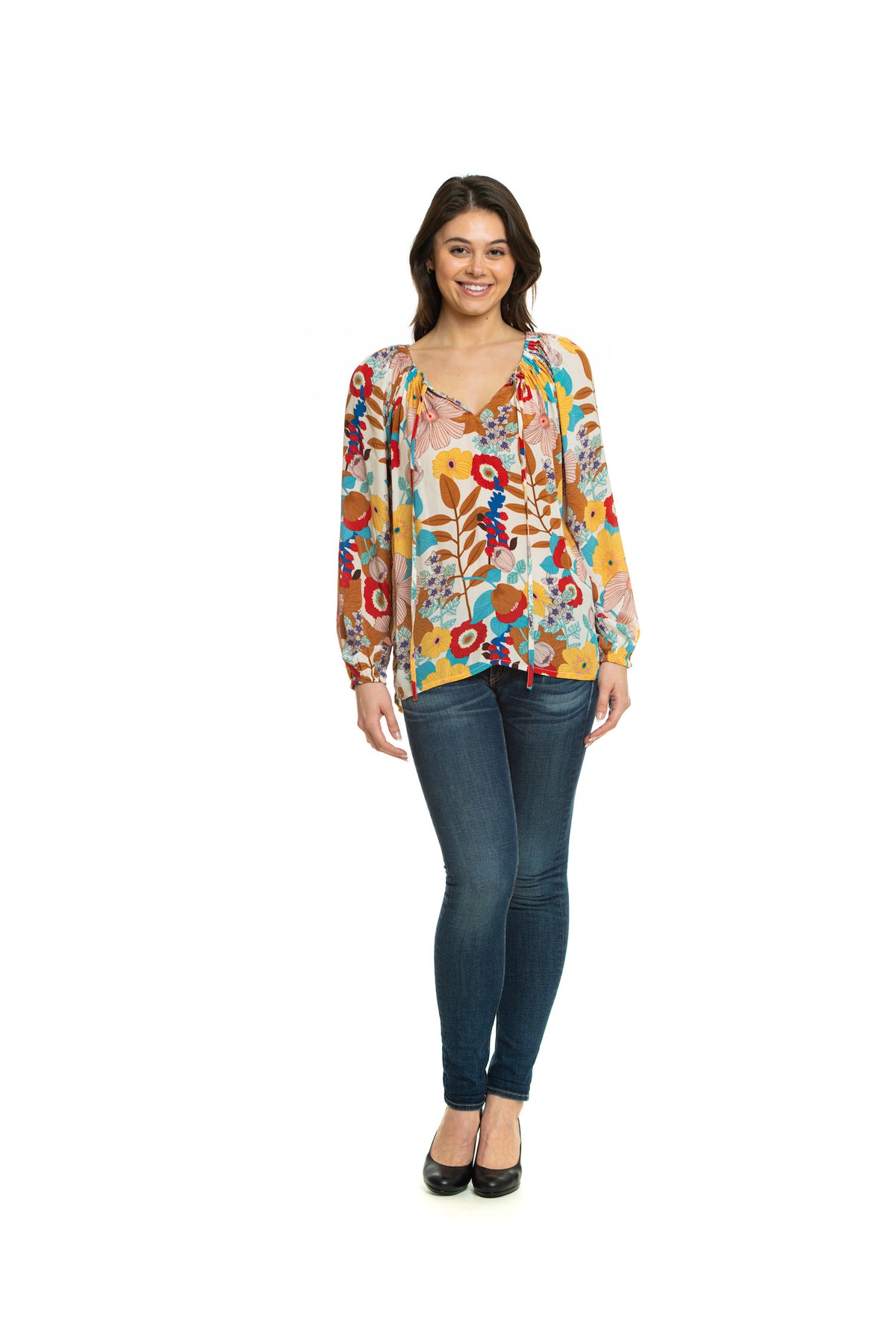 Milana Floral Tie Neck Blouse