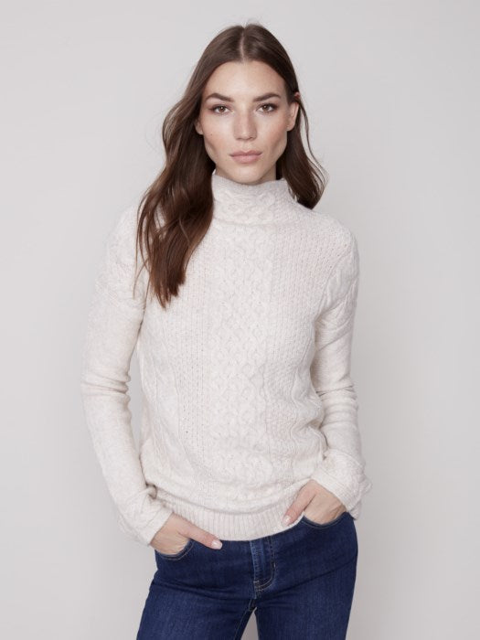 Mock Neck Cable Knit Sweater