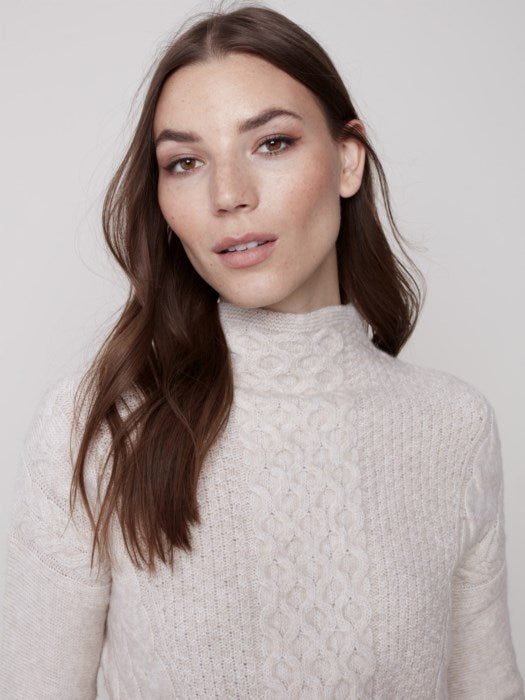 Mock Neck Cable Knit Sweater