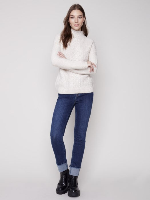 Mock Neck Cable Knit Sweater