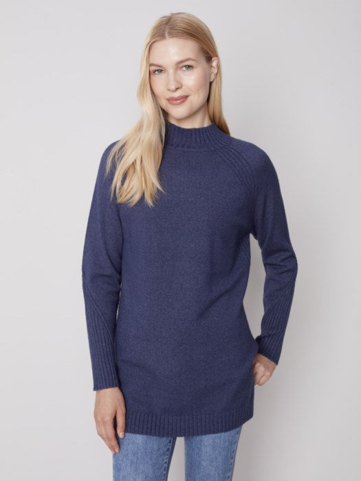 Mock Neck Raglan Tunic Sweater