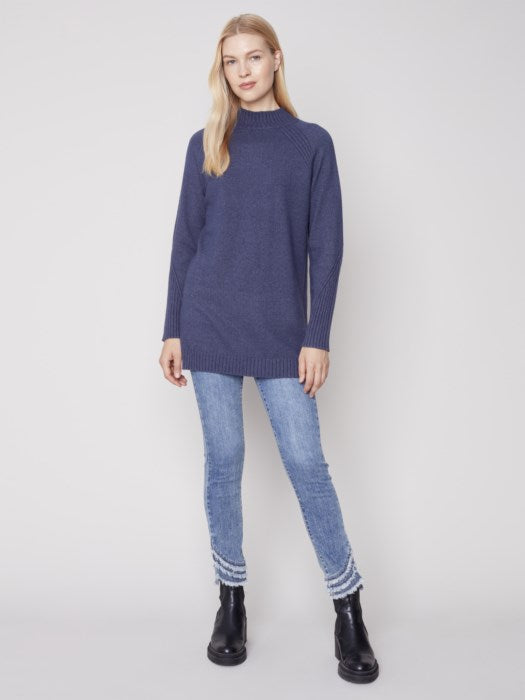 Mock Neck Raglan Tunic Sweater