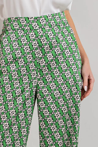 60s Floral Satin Flare Pants Kelly Green