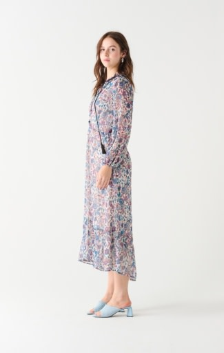 Boho Floral Chiffon Midi Dress, Blue/Pink