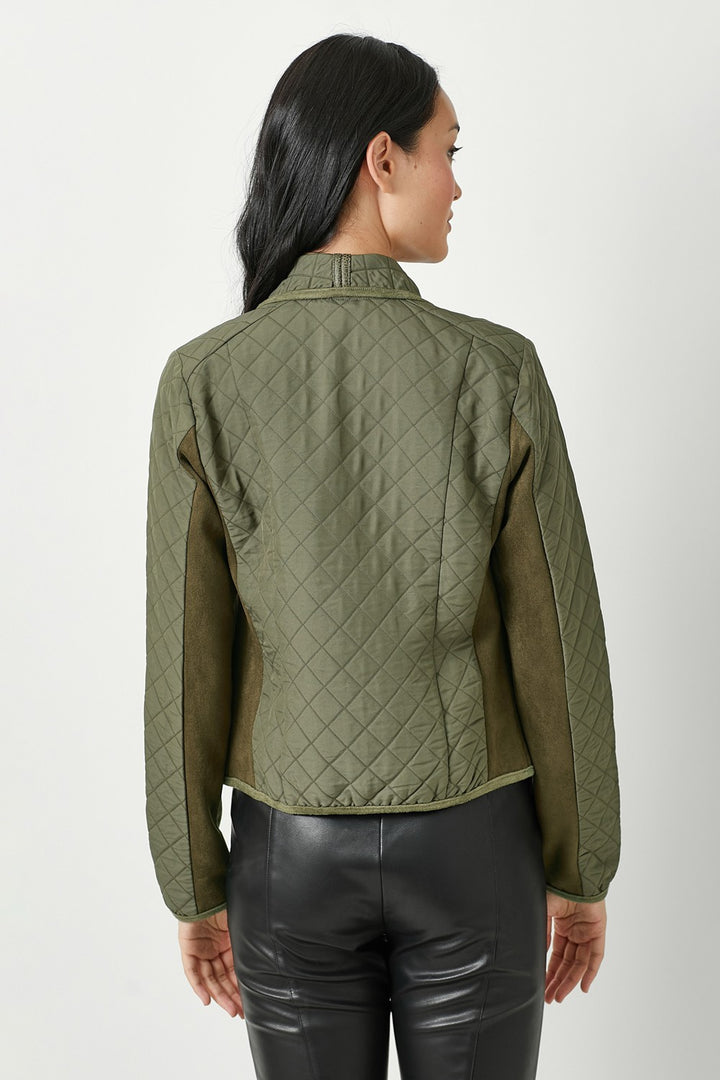 Faux Snake Quilted Asymmetrical Zip Jacket, Olive