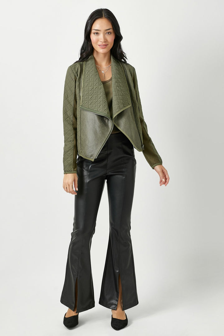 Faux Snake Quilted Asymmetrical Zip Jacket, Olive