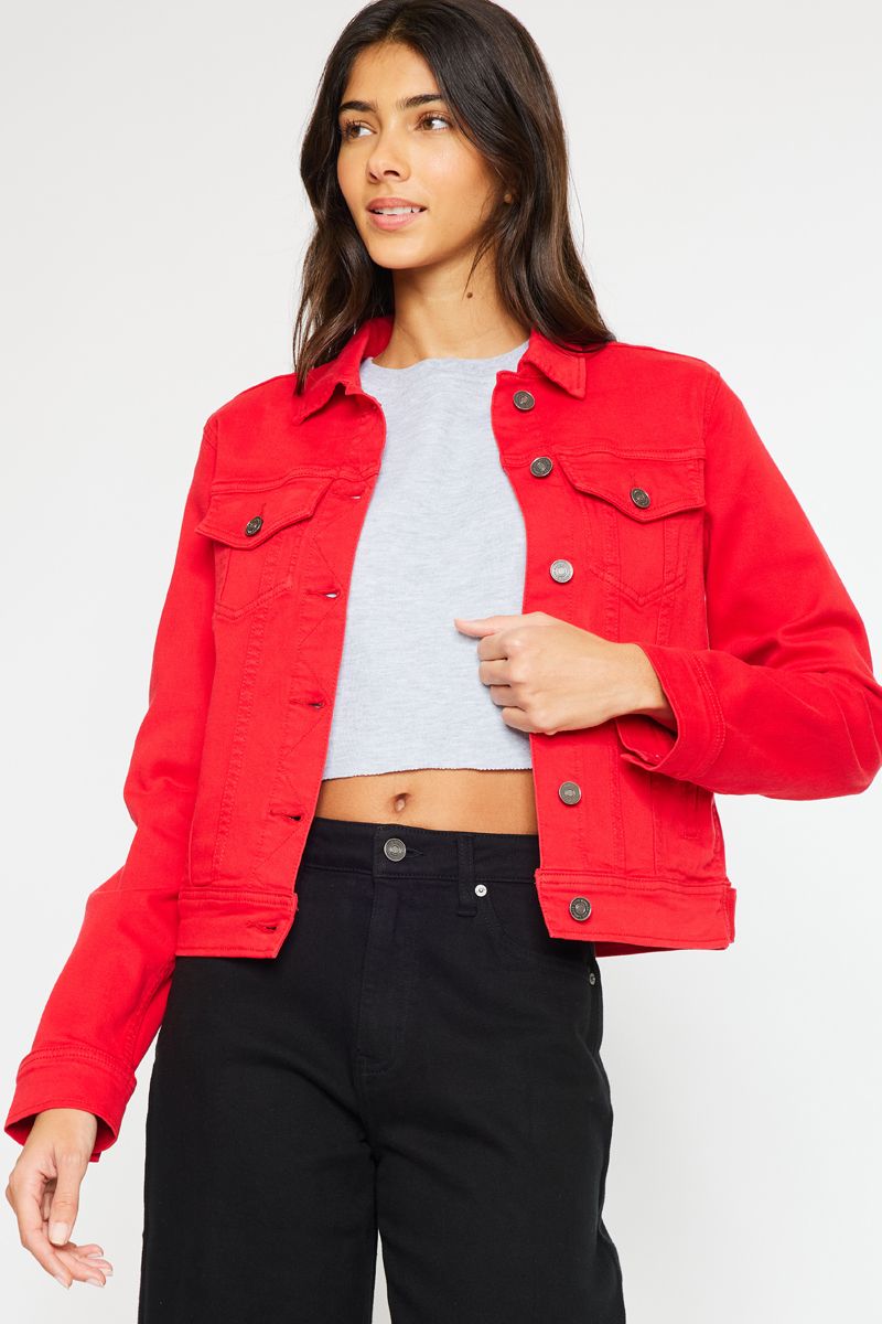Women's Stretch Denim Jacket, Red