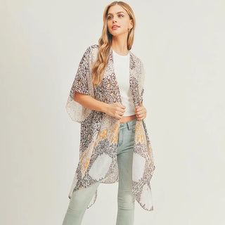 Floral Star Taupe and Gold Kimono Cover Up