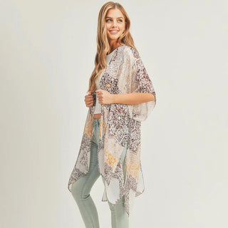 Floral Star Taupe and Gold Kimono Cover Up