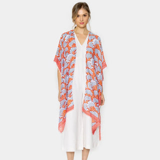 Flower Printed Kimono Red Blue