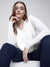 Dual Textured V Neck Knit Top, Ecru