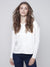Dual Textured V Neck Knit Top, Ecru