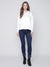 Dual Textured V Neck Knit Top, Ecru
