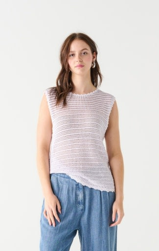 Sleeveless Crochet Knit Tank, Soft Lavender
