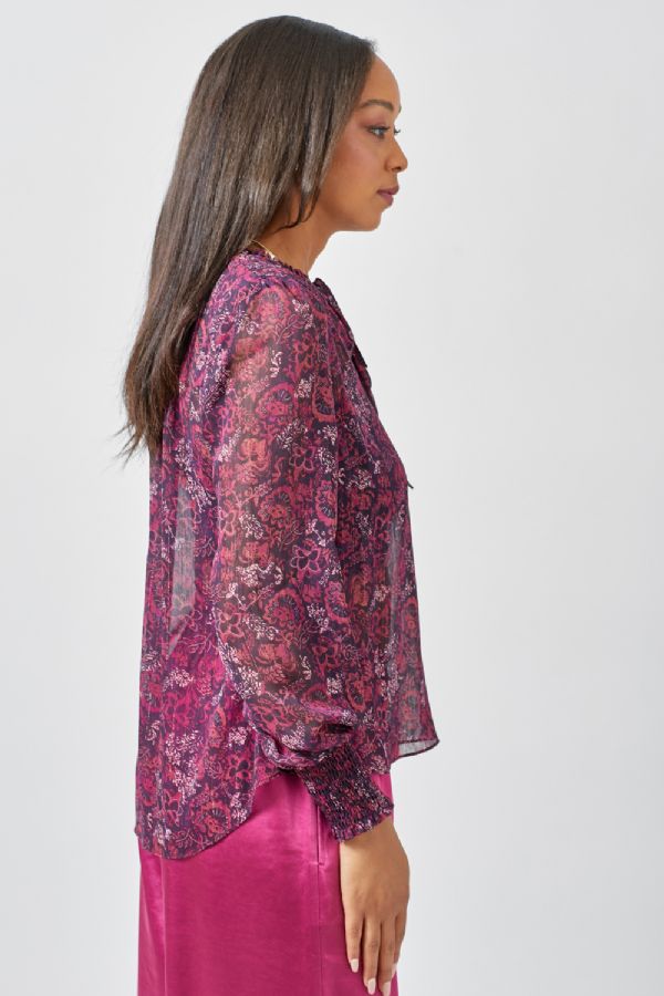 Metallic Chiffon Floral Blouse