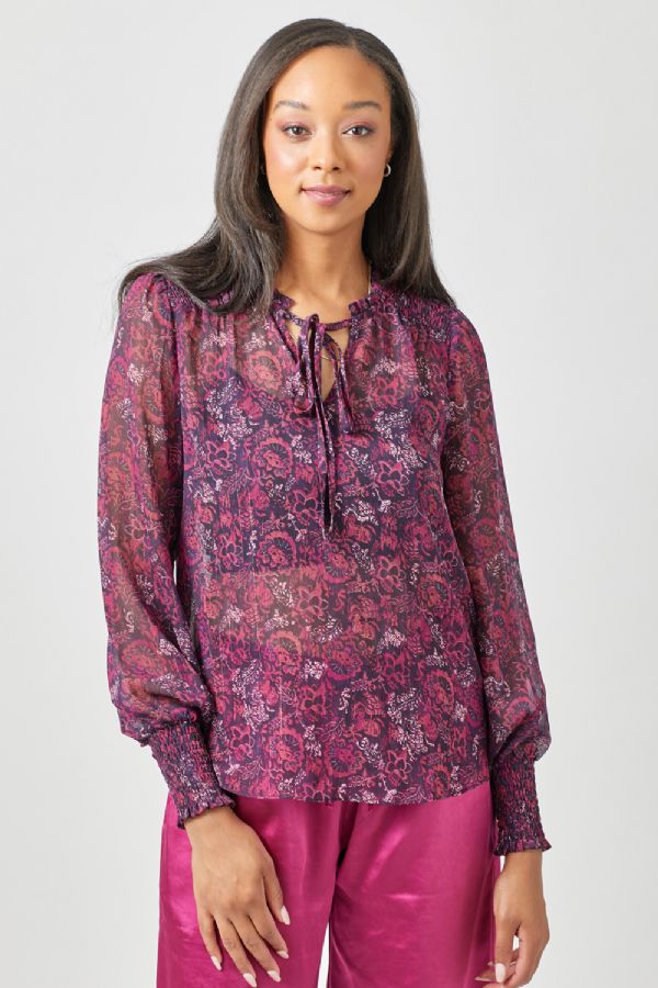Metallic Chiffon Floral Blouse