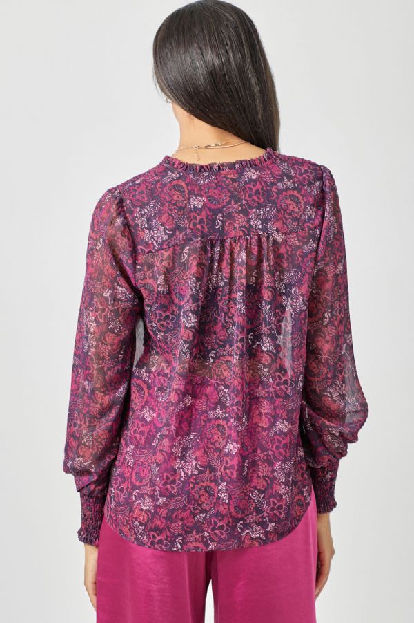 Metallic Chiffon Floral Blouse