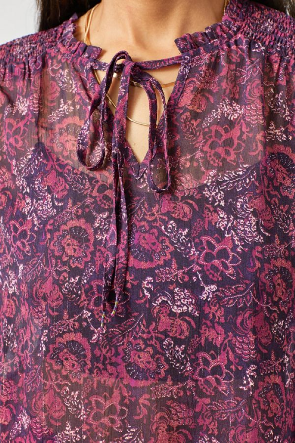 Metallic Chiffon Floral Blouse