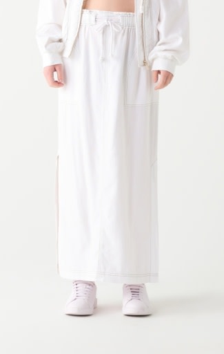 Sporty Side Slit Maxi Skirt, White Wash