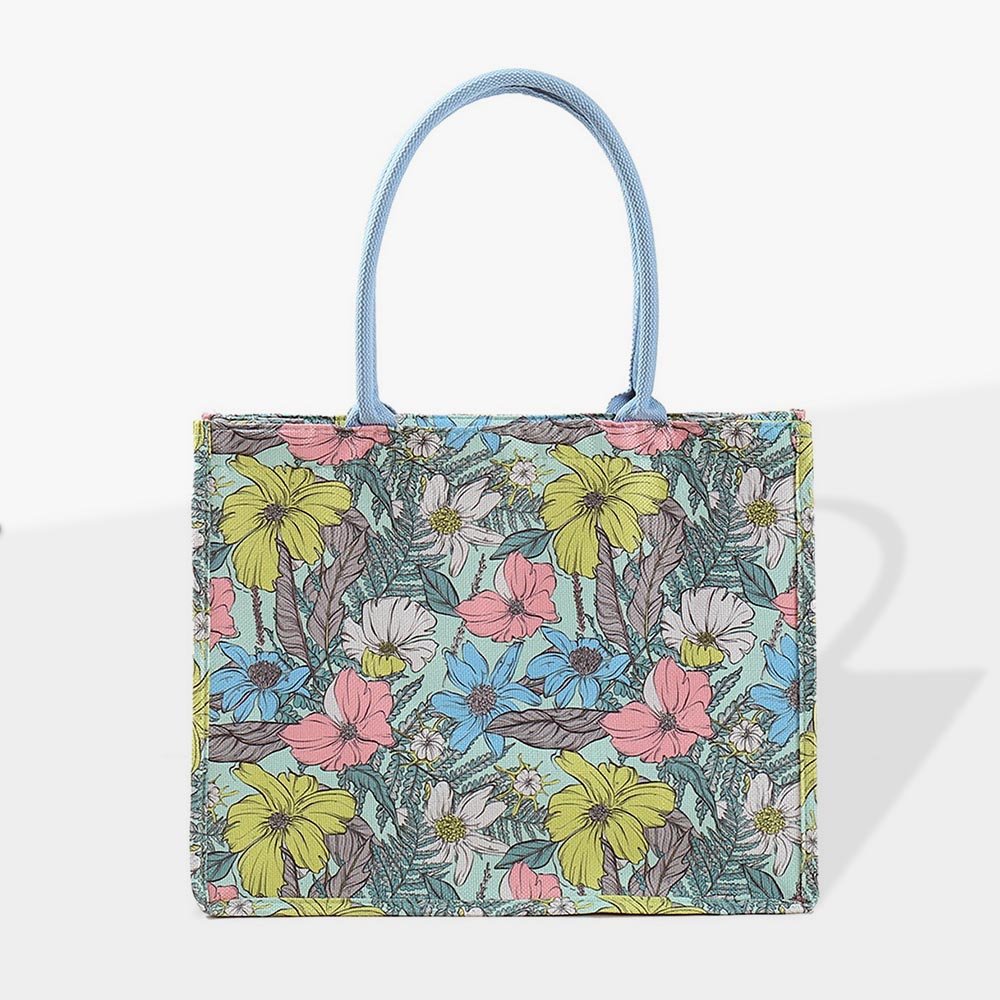 Floral Printed Square Tote Bag, Blue