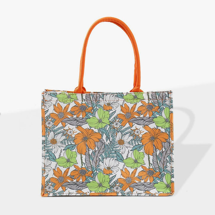 Floral Printed Square Tote Bag, Orange