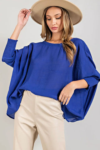 Royal Blue Lightweight Billowy Top with Dolman Sleeve