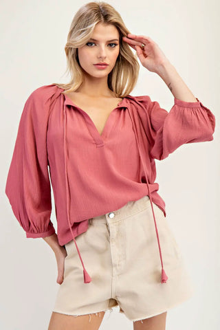Lightweight 3/4 Balloon Sleeve Blouse Mauve