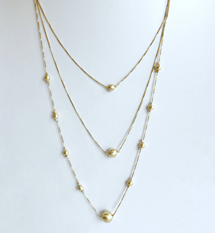 Triple Layered Ball Necklace, Gold