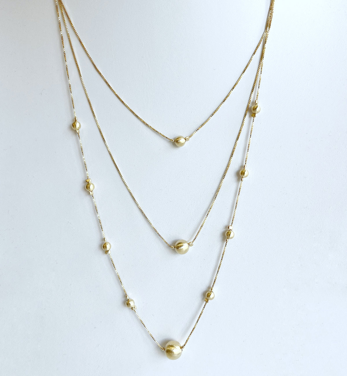 Triple Layered Ball Necklace, Gold