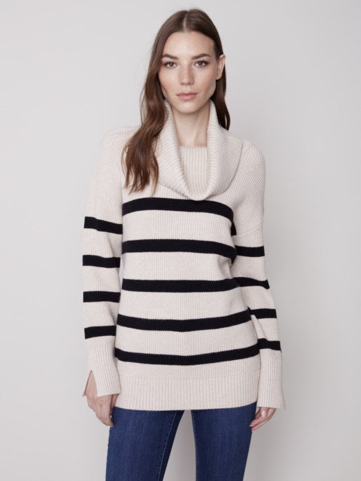 Draped Neck Striped Sweater