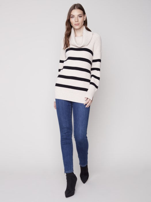 Draped Neck Striped Sweater
